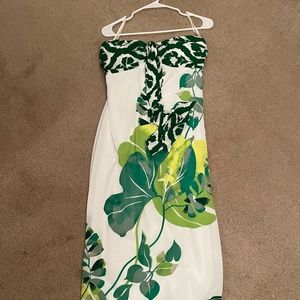 White House Black Market strapless tie neck halter midi, garden vine, size 8